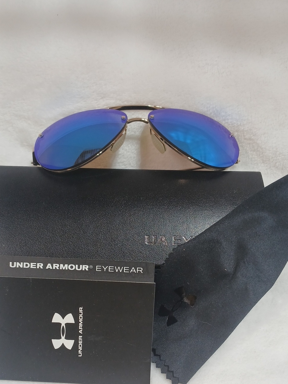 Under Armour Double Down Aviator Gold Frame Sunglasses with Blue Mirrored Lenses